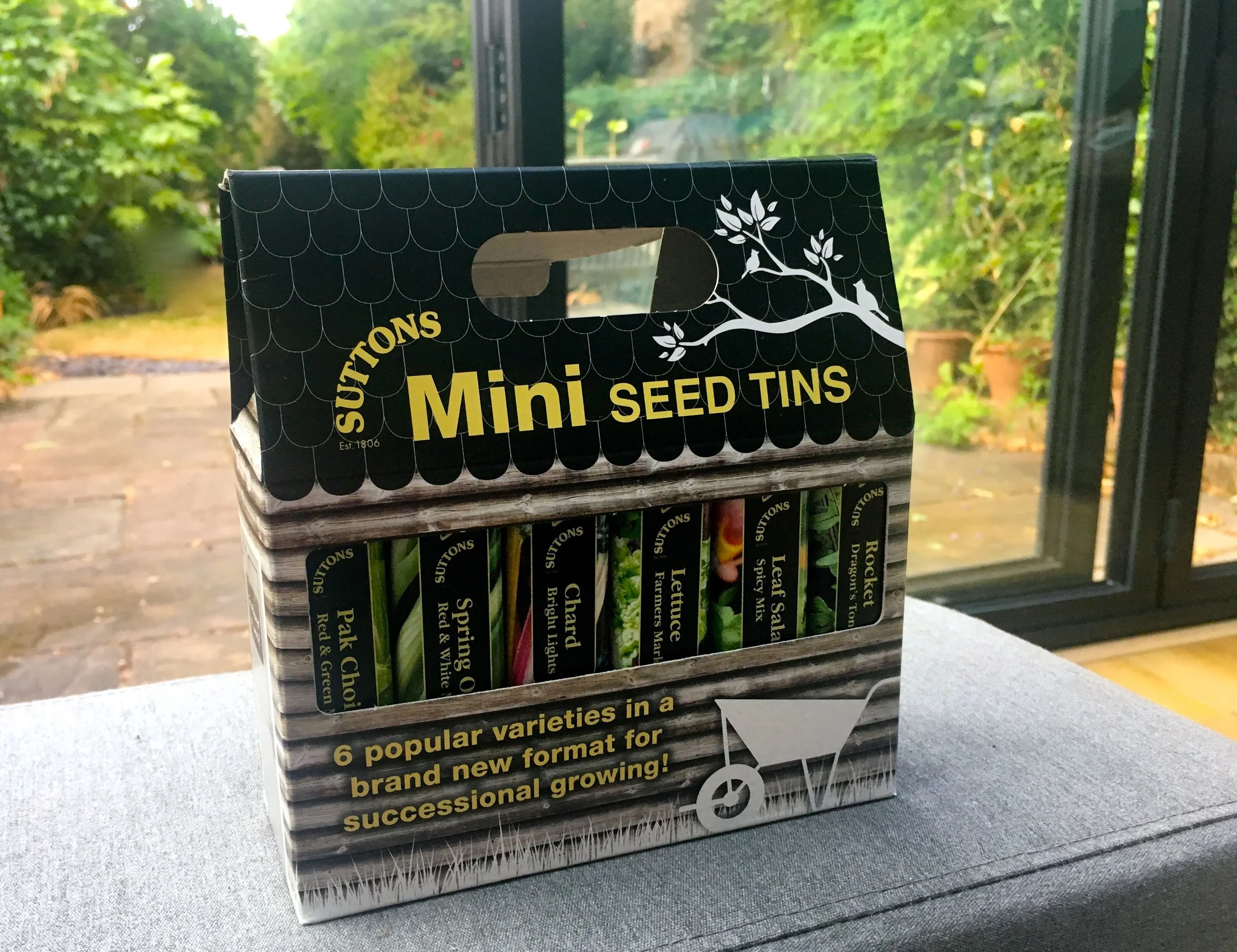 A set of mini seed tins from Suttons Seeds