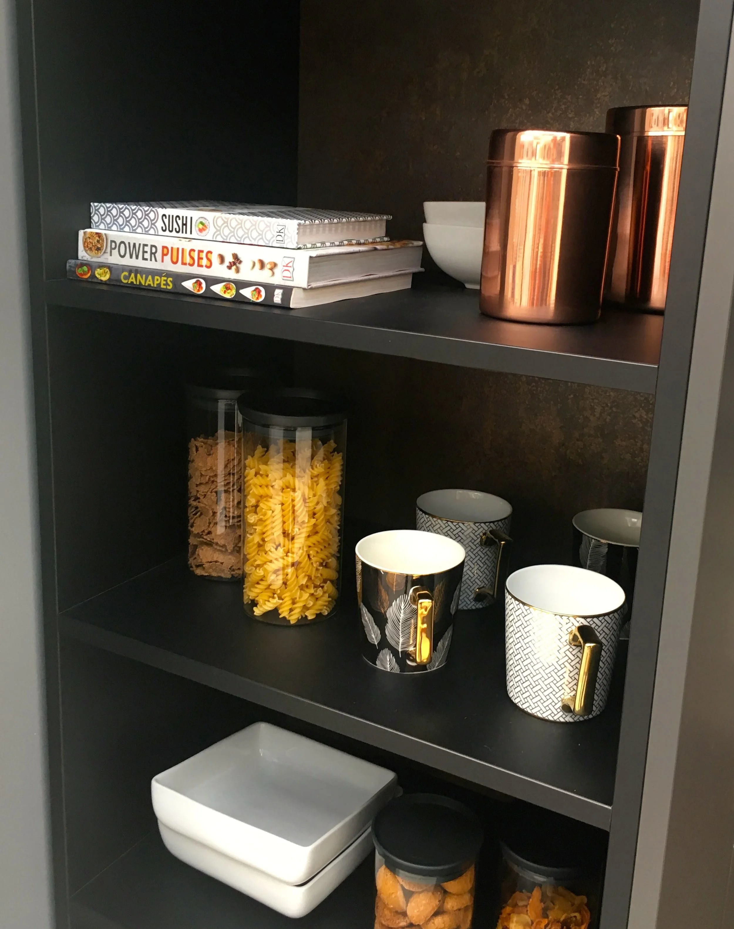 open shelves for storage