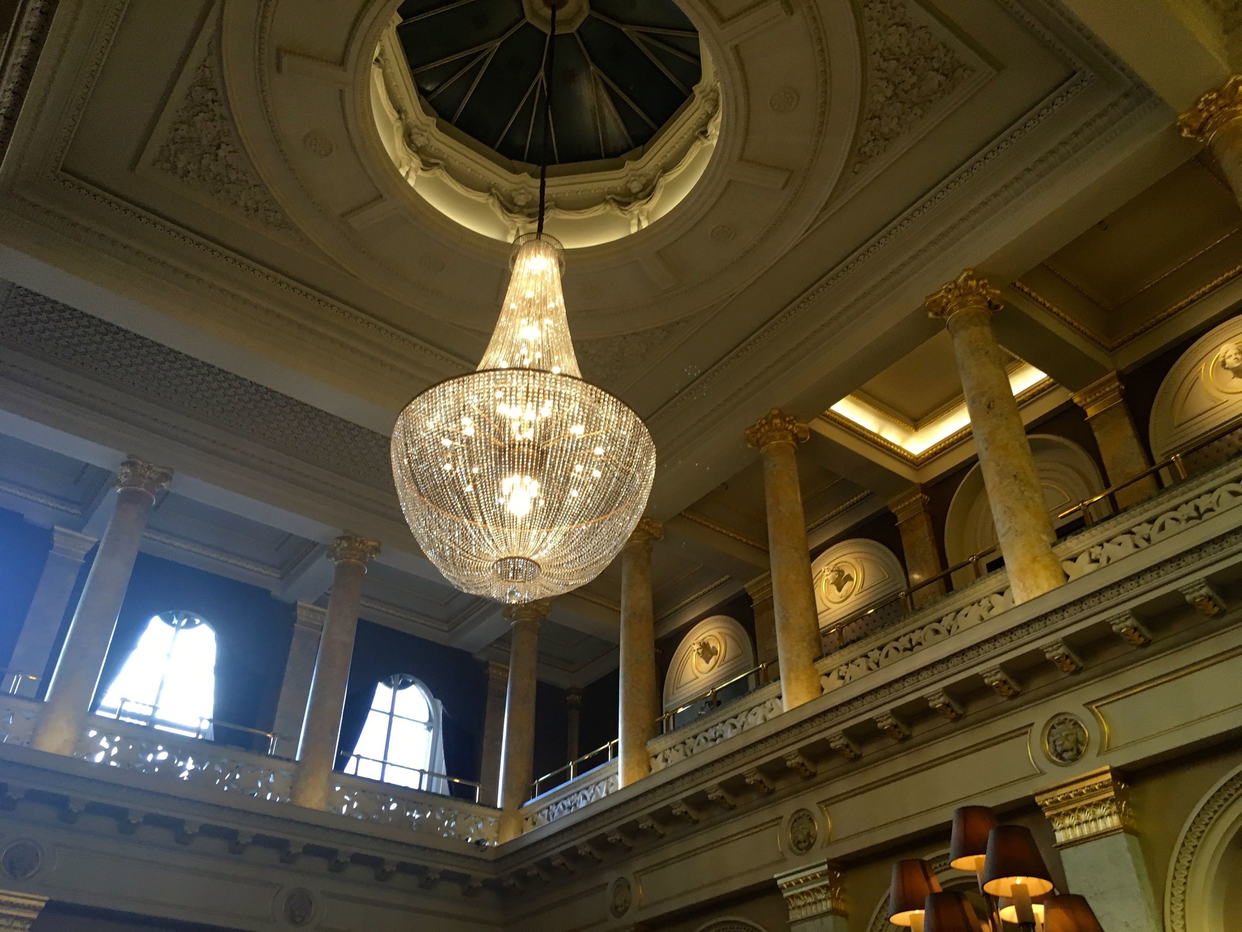 The chandelier in the reception at the grosvenor