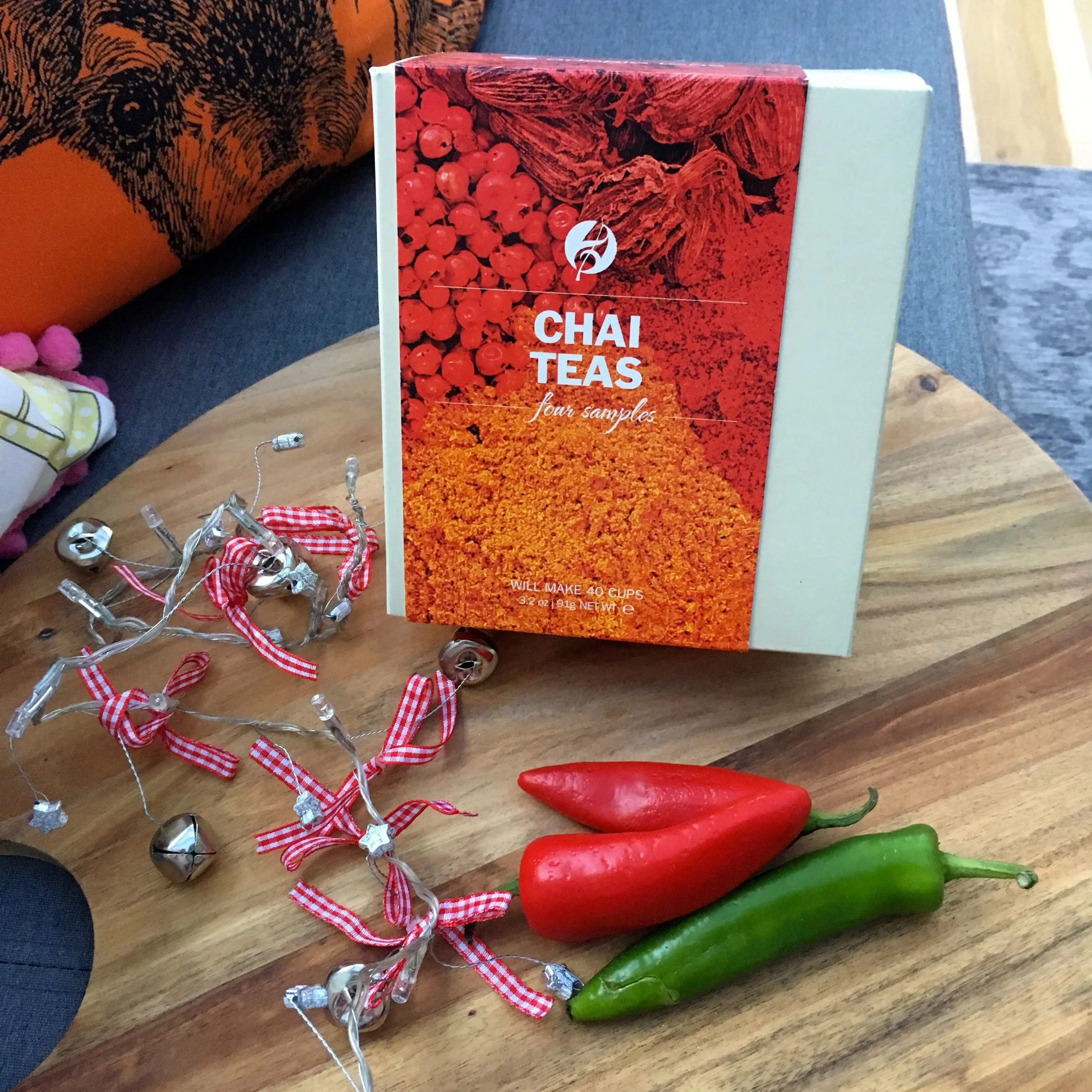 CHAI TEAS INCLUDES: MASALA CHAI, CHOCOLATE CHAI, SPICED APPLE CHAI AND THAI CHAI TEAS