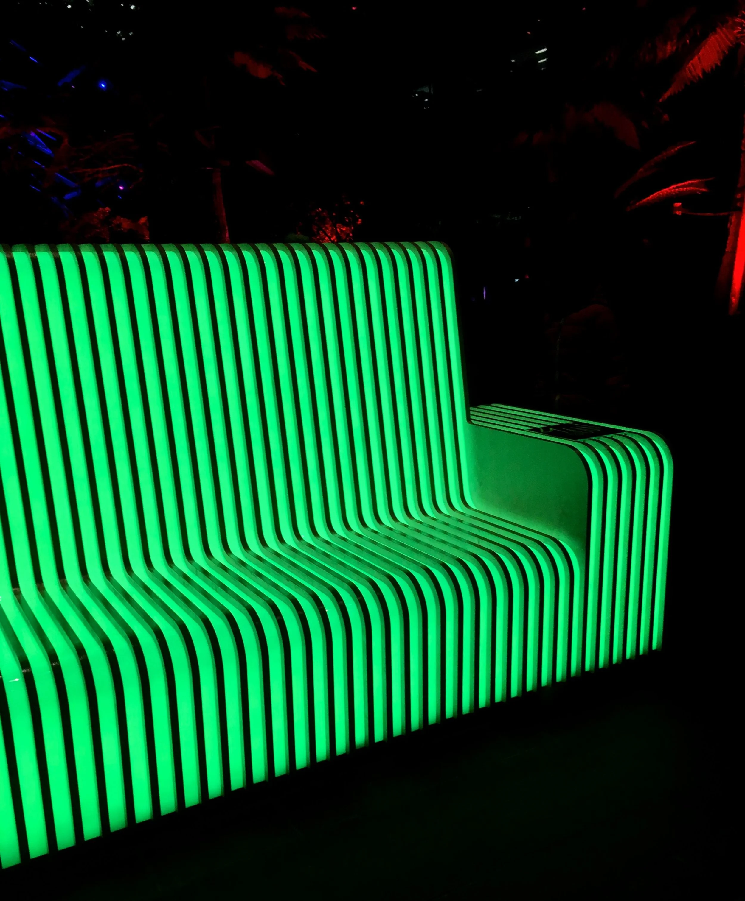 Vena Lumen  - a winter lights bench illuminated green