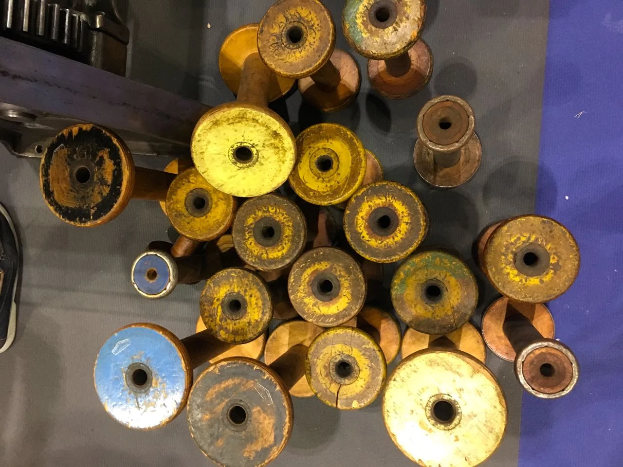 top down view of the wooden bobbins
