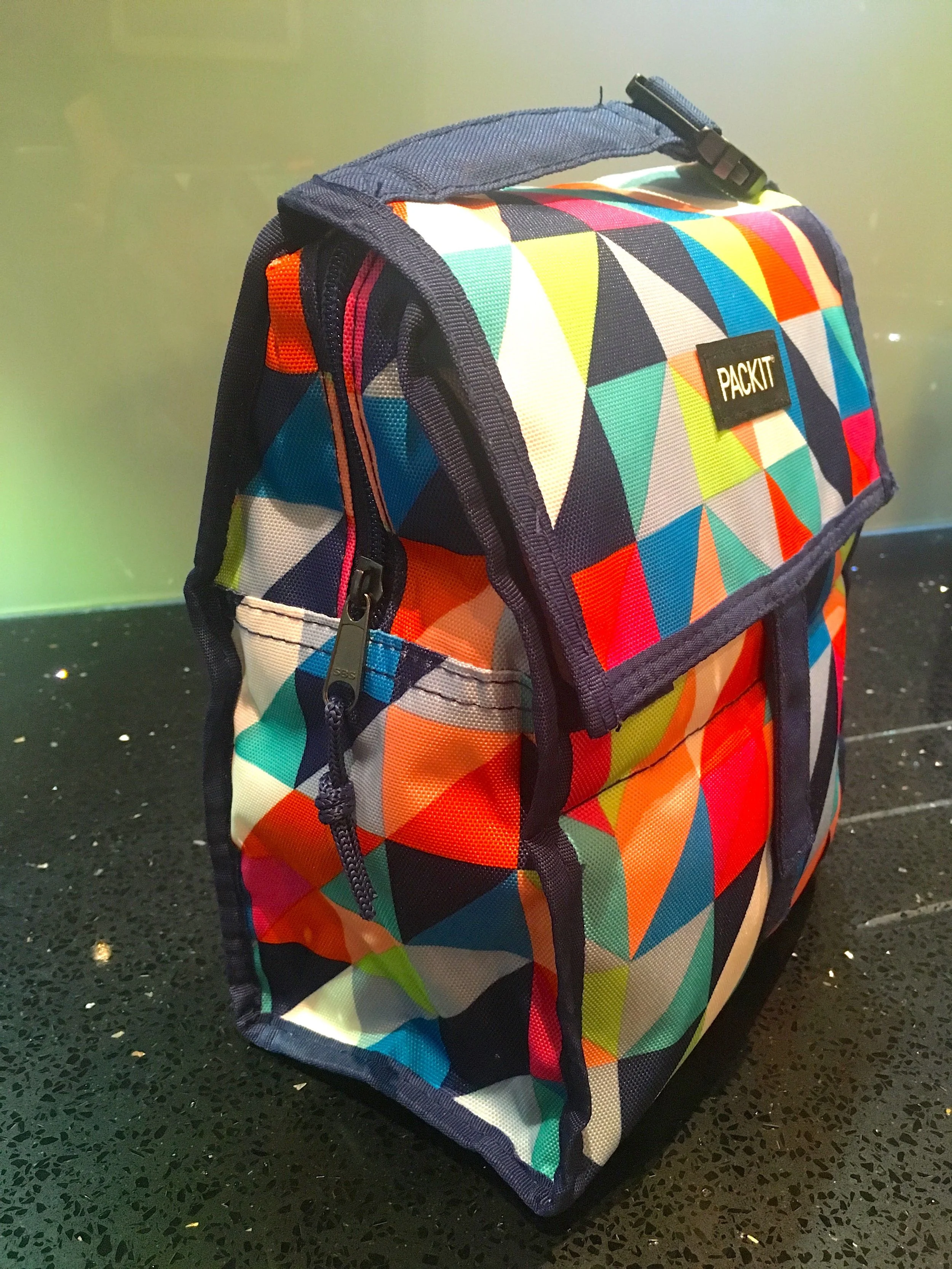 Colourful and a sideview of this sturdy cool bag