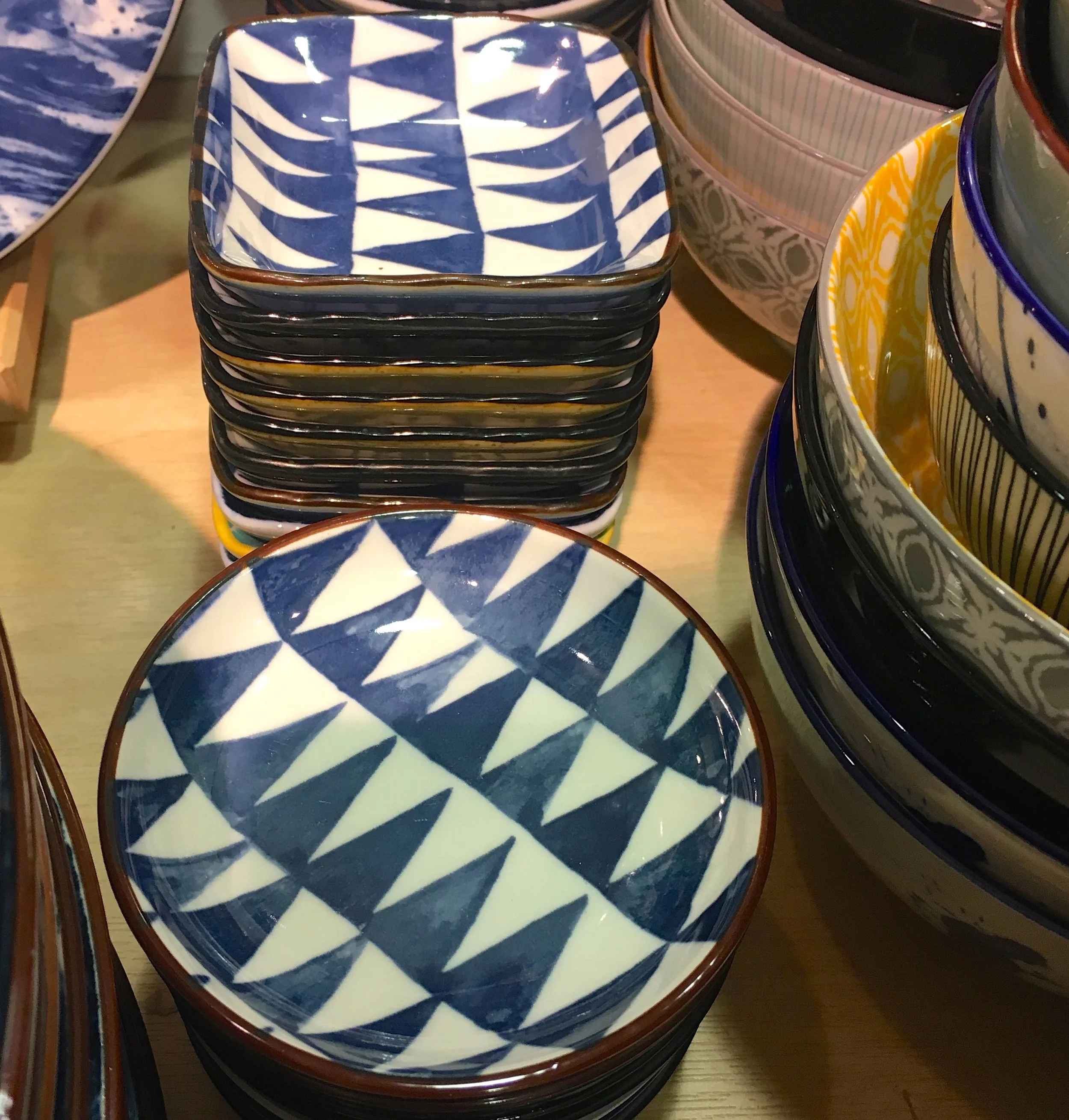 crockery with bold geometric patterns