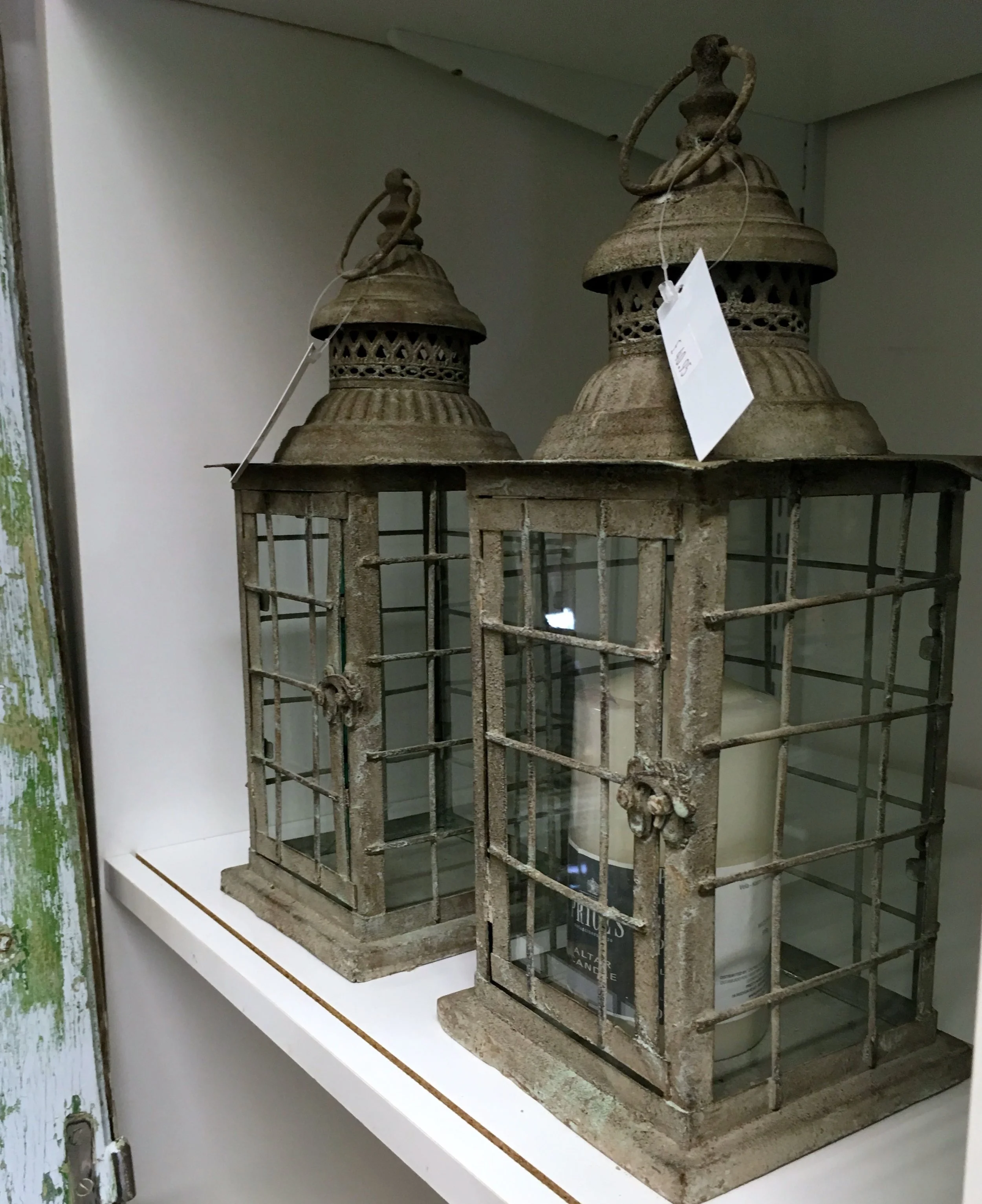 weathered lanterns with candles