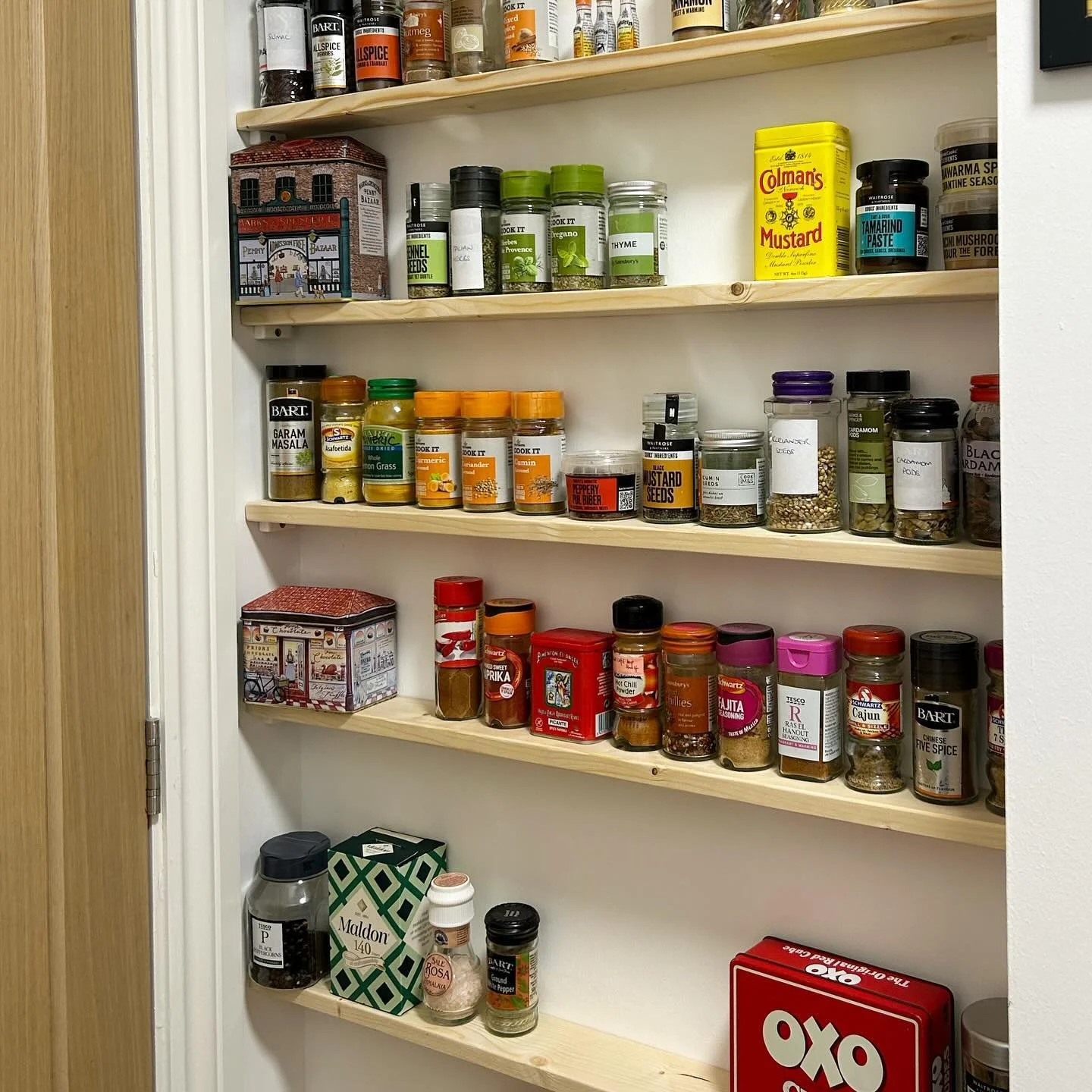 The year of the shelves has resumed here with these shelves behind the pantry door which are just perfect for herbs and spices. Chamfered edges too, and all made and installed by MOH. #pantrygoals😍 #pantrygoalsachieved