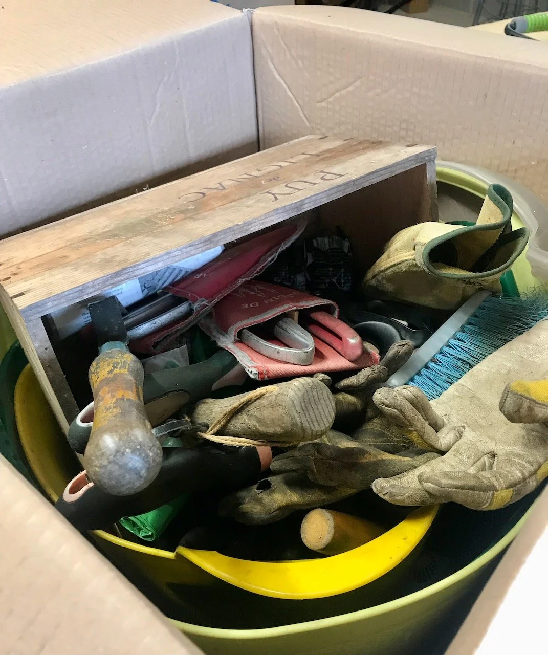 Gardening tools in a cardboard box - found them eventually!