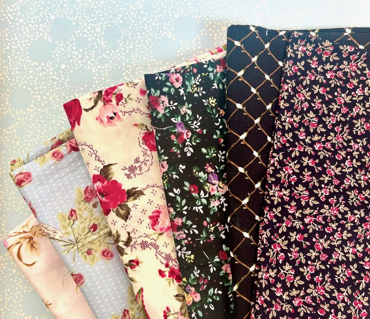 six floral fabrics, six lights - almost Cath Kidston-ish, and three darks