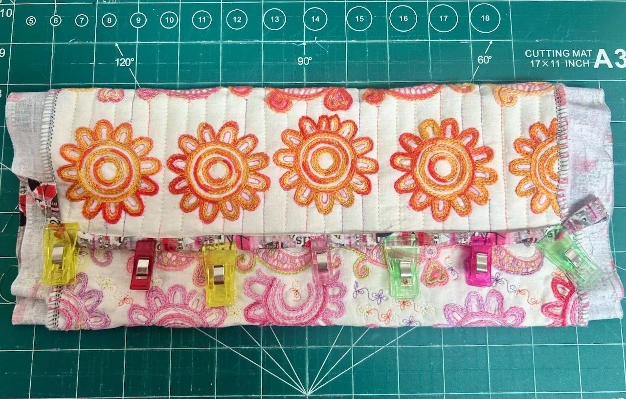 Pinning the lining over the front edge to check how that will work