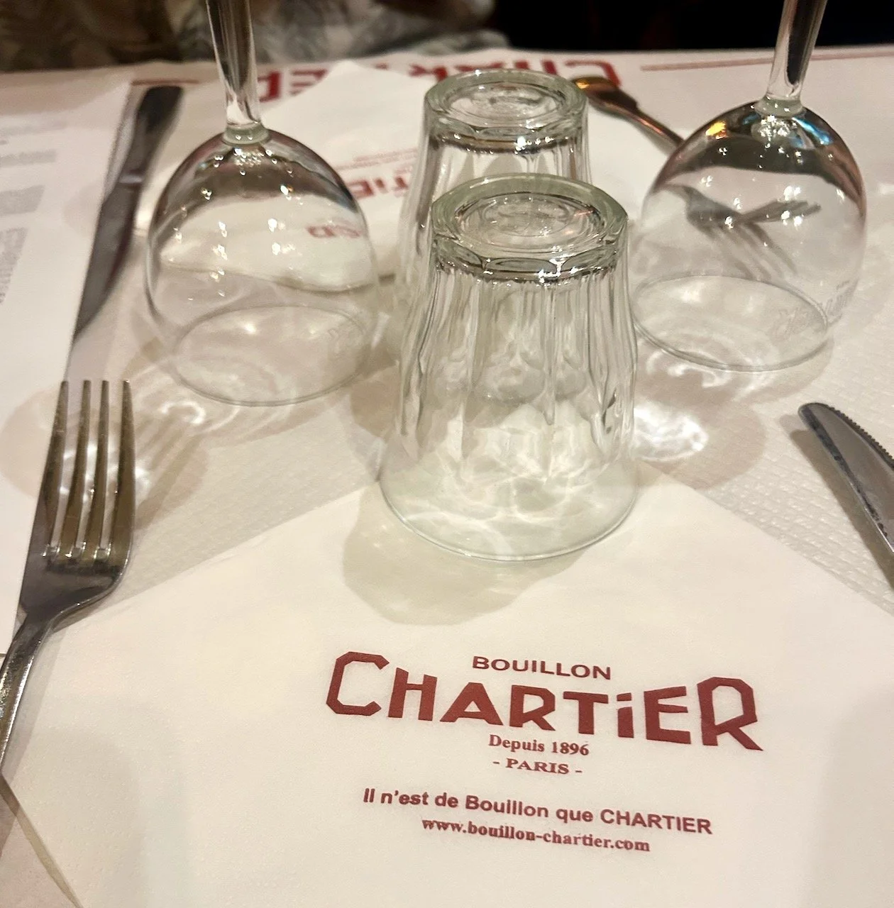 the table setting at Bouillon Chartier in Paris