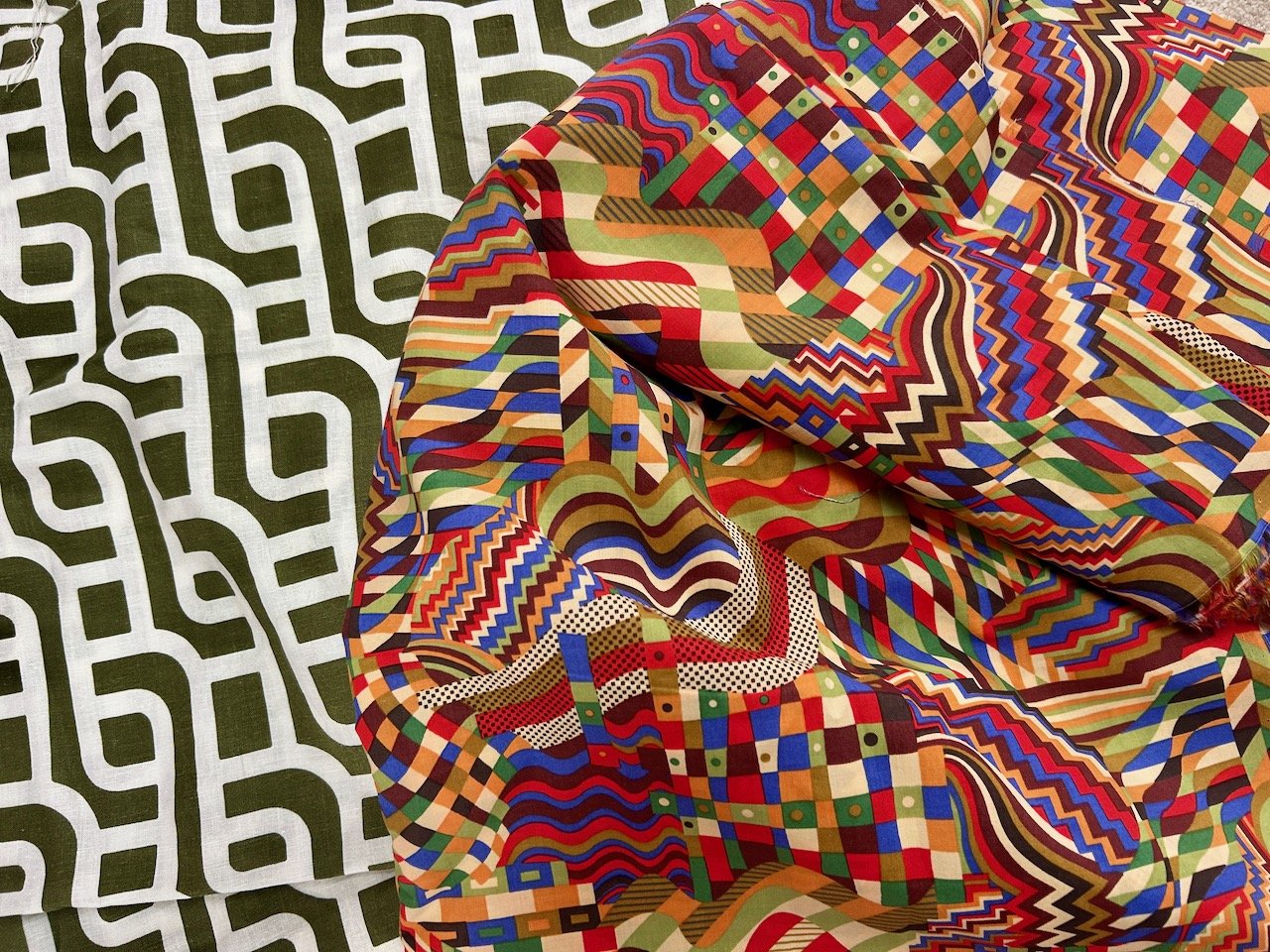 two geometric patterned fabrics from Rosenbergs