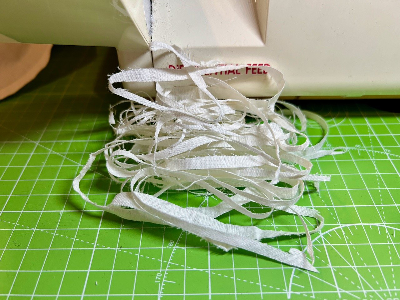A pile of trimmings cut off by the machine