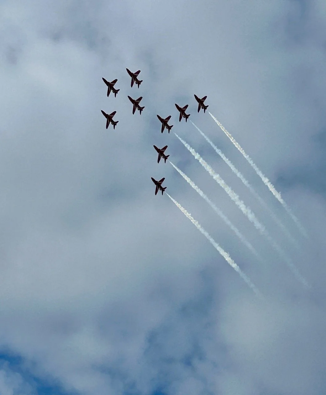 The Red Arrows flying in formation in the Nottinghamshire skies