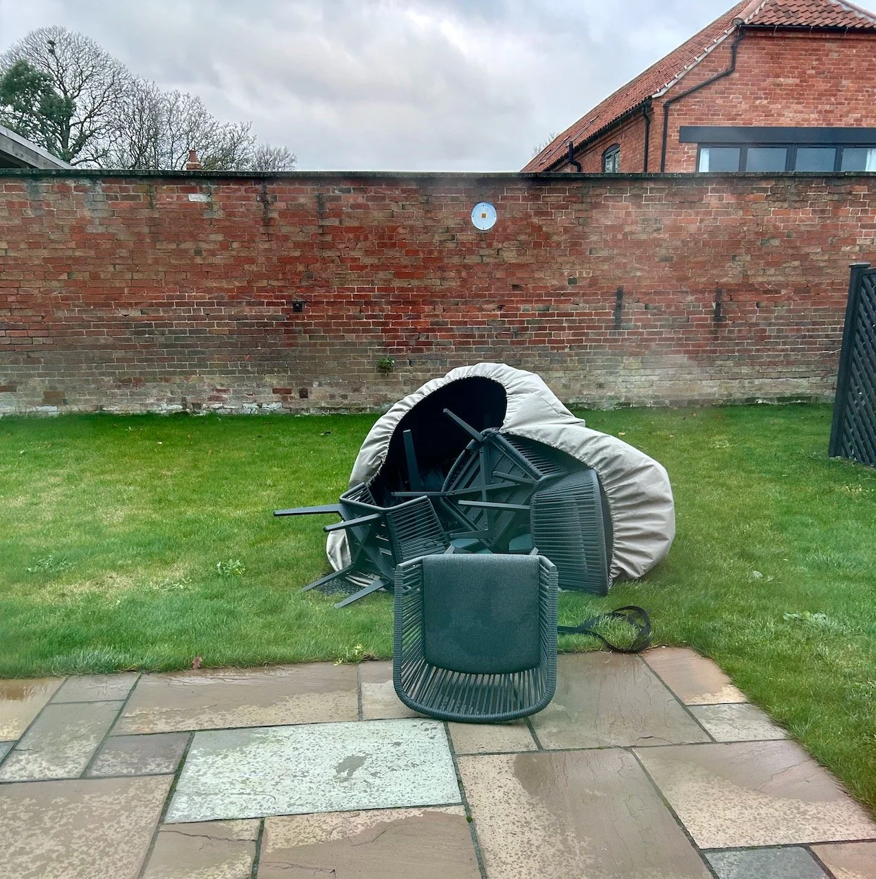 Storm Darragh upended our garden table and chairs - thankfully it's undamaged and now in the garage!