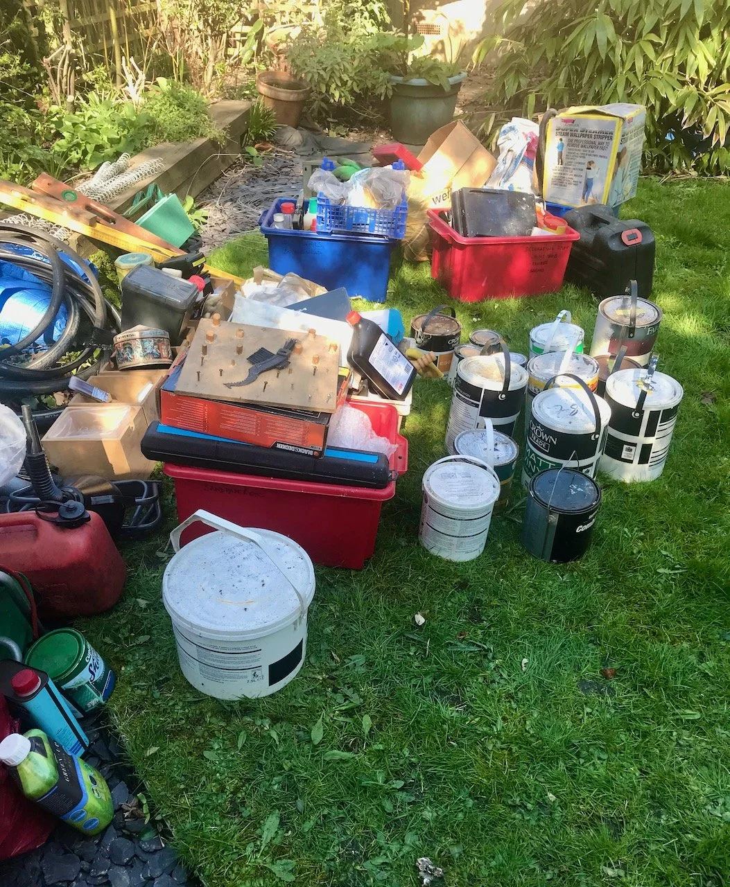 Clearing out the shed - most of the contents are displayed on the grass