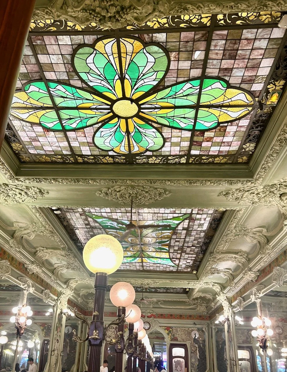 A series of fantastic ceilings - these have a brighter green motif in each section