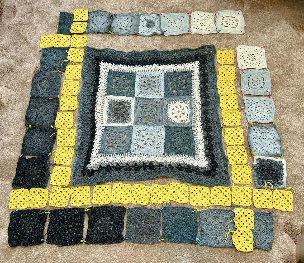 Laying out the actual grey and yellow squares to match the mockup