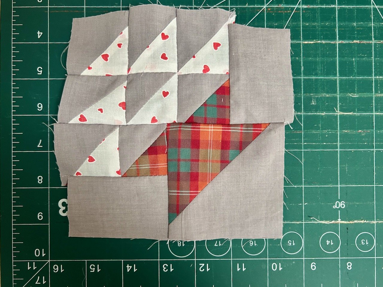 A badly sewn and mismatched seams 'basket' block, that isn't even square