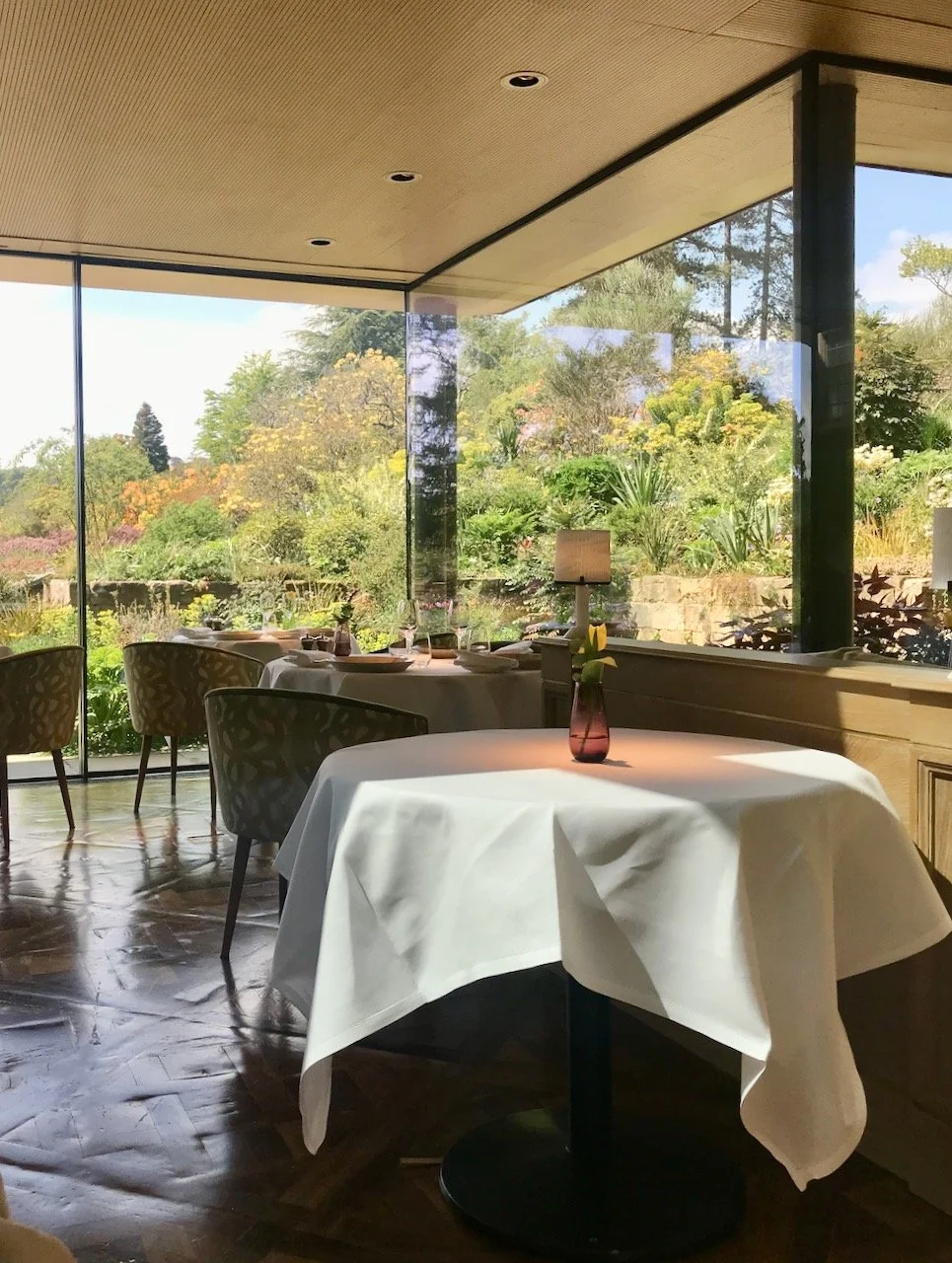 The view across the restaurant towards the full length windows from our table