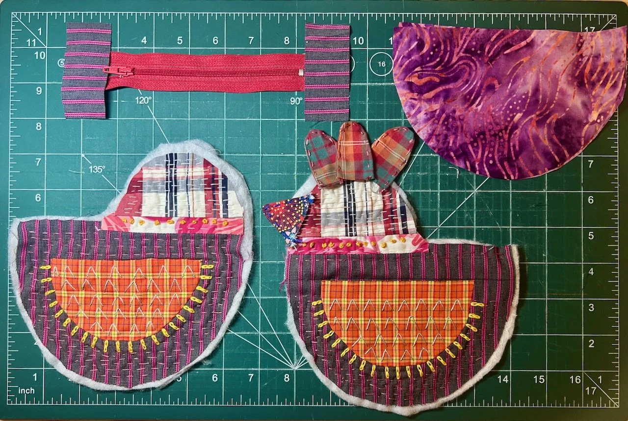 The components - part assembled - for my version of Jo Avery's Dream Birds Coin Purse