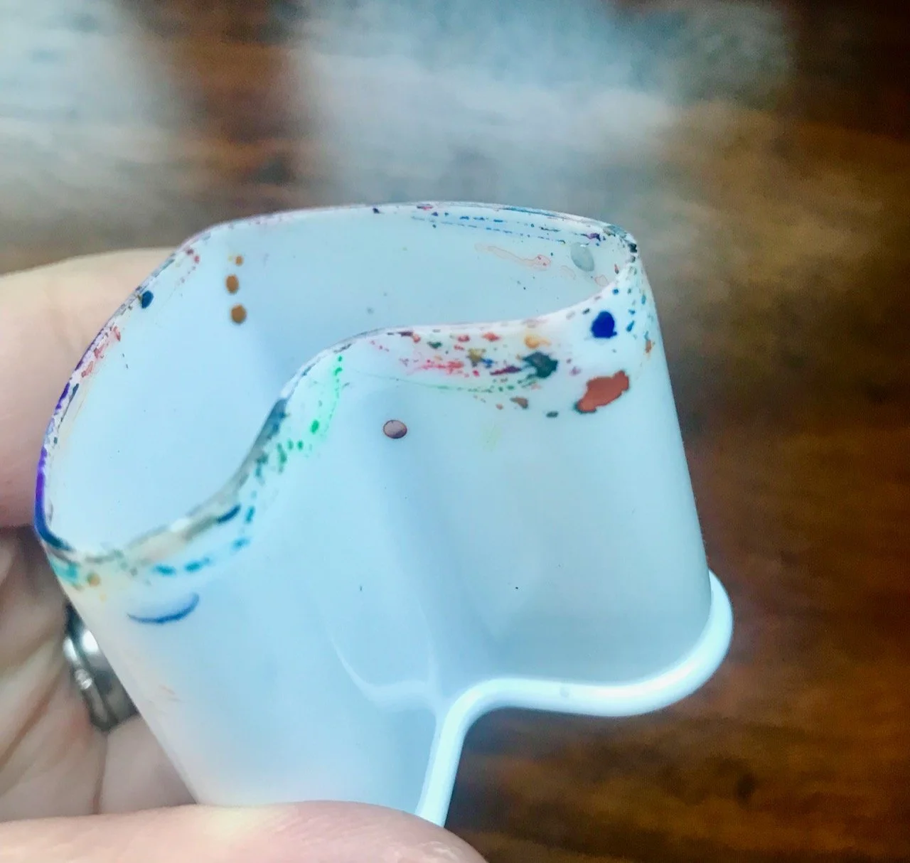 A closer look at the paint splattered cookie cutter