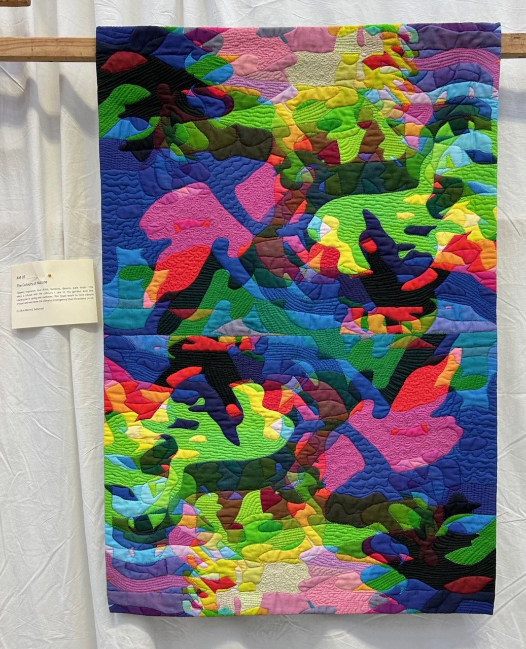 THE COLOURS OF NATURE QUILT WITH ITS ABSTRACT AND FREEFORM PATTERN USING RAINBOW COLOURS