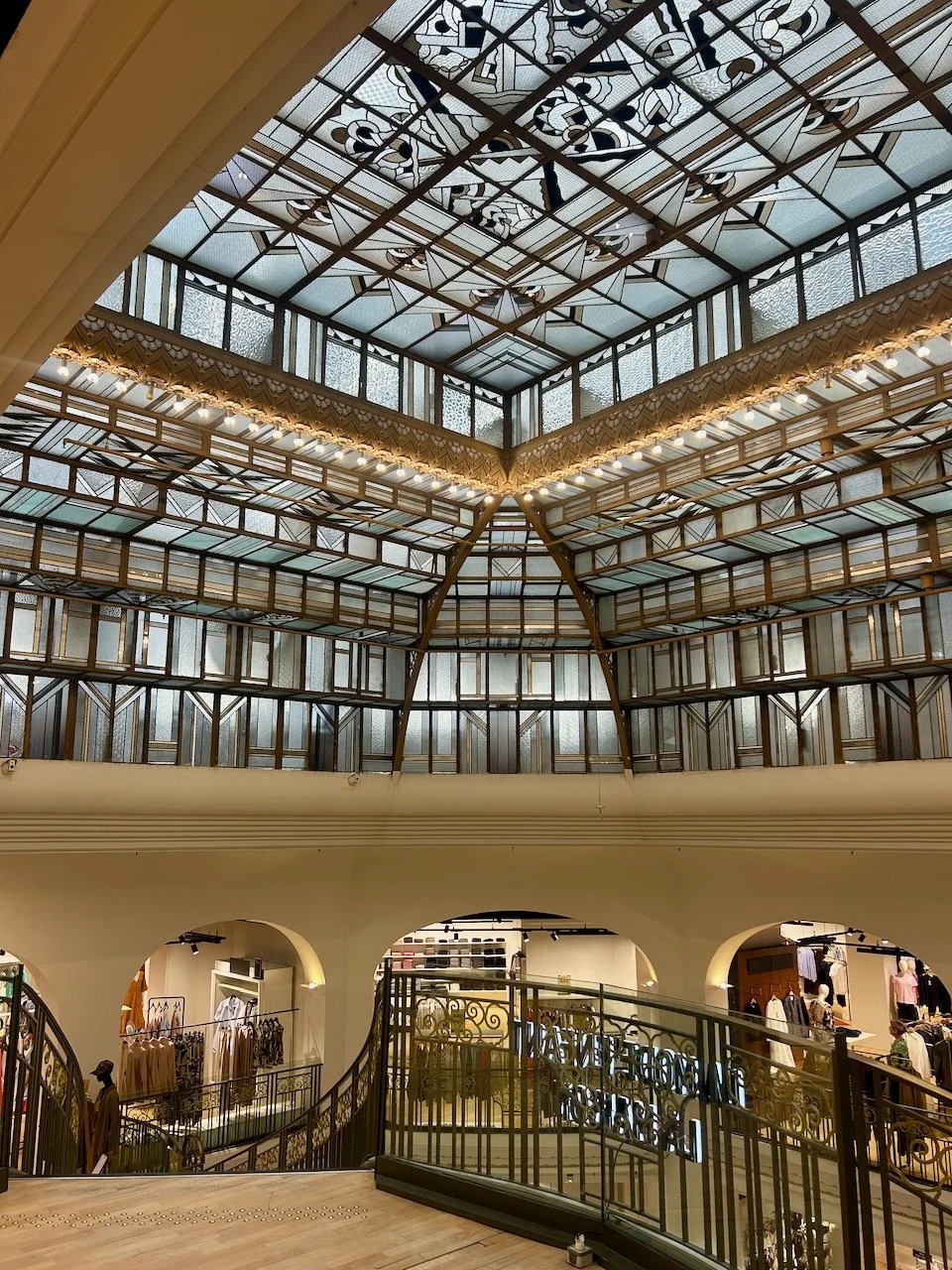 An art deco glazed ceiling in the department store at Angers
