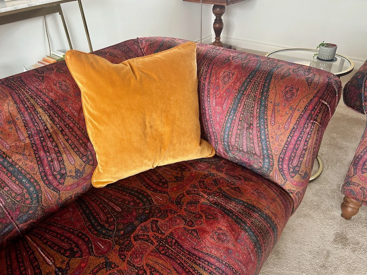The corner of one of the new sofas - and cushion - in our lounge