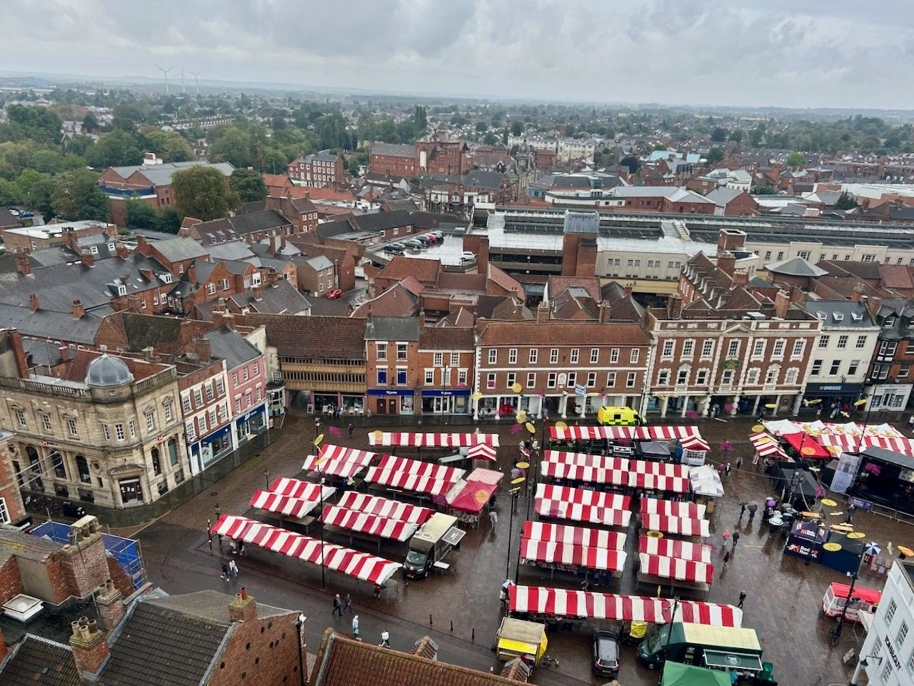 Looking over Newark market from the church tower's parapet