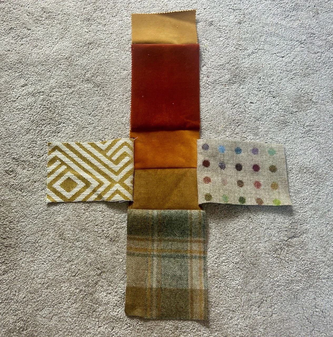The samples sewn together in a kind of cross formation
