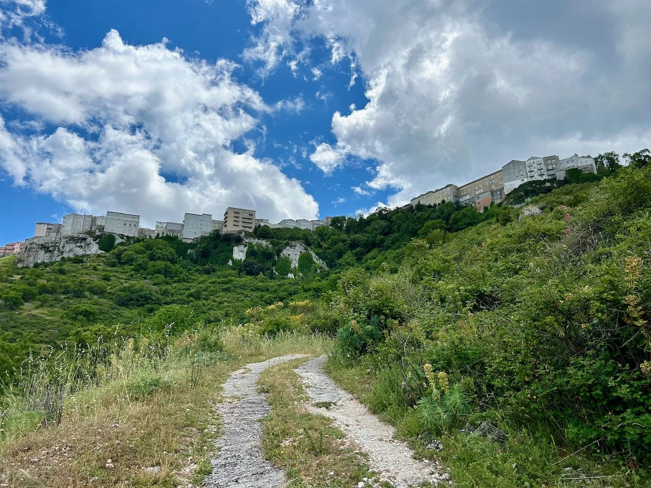 The village is in sight, but it's still a way up