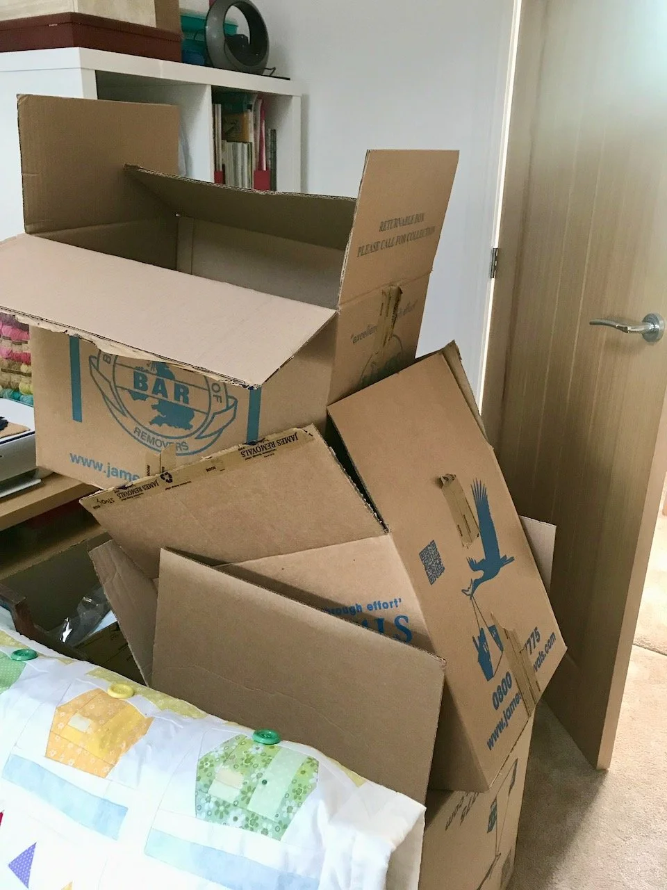 The other end of the room was often full of stacked empty boxes, just like this photo, and sometimes there was even a clear path to the door