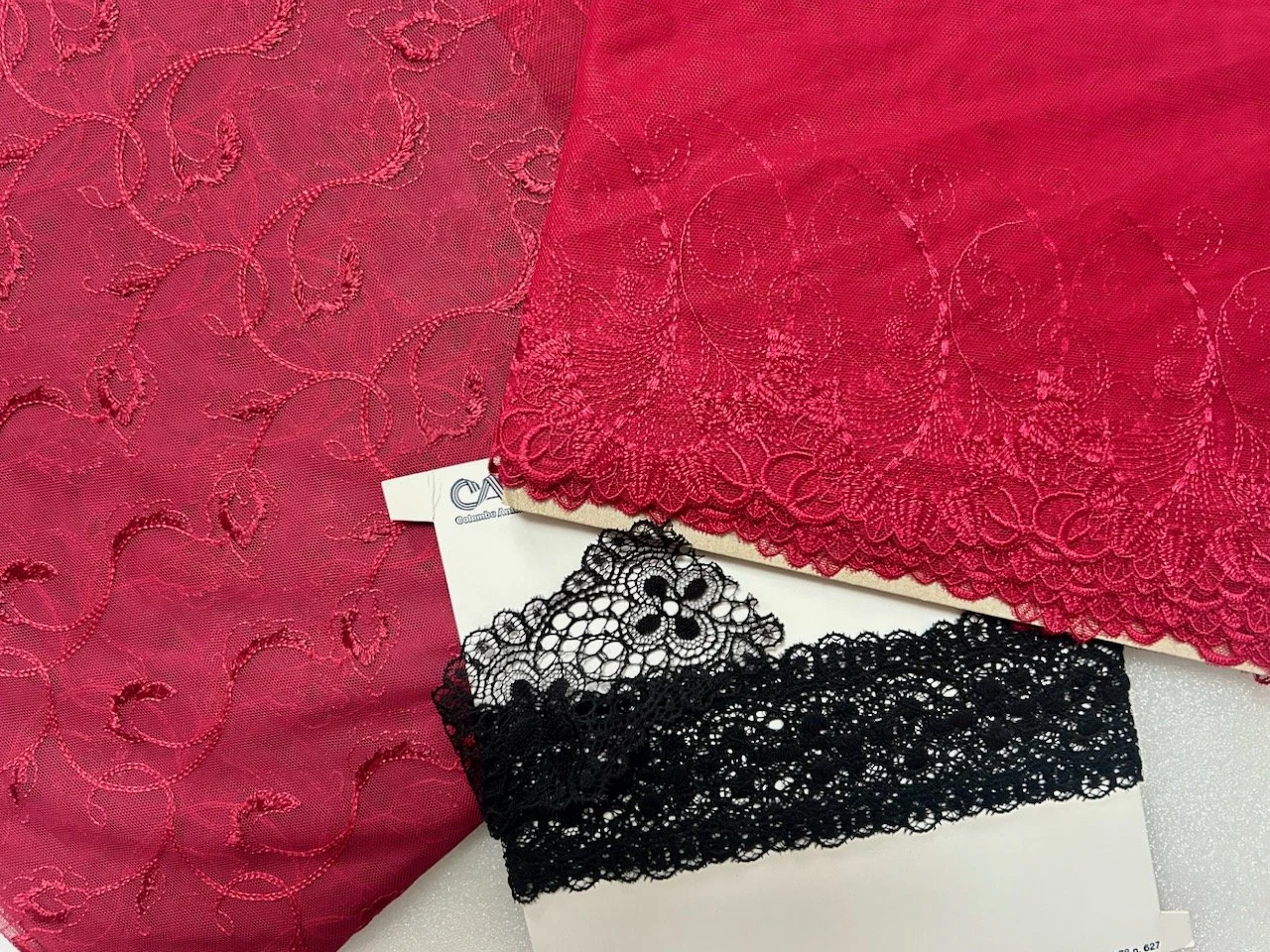 three types of lace - two red, one black