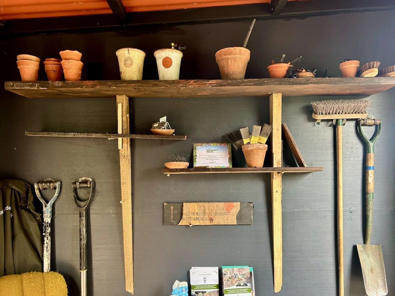 Another view - straight on - of the vintage shelving tools & pots