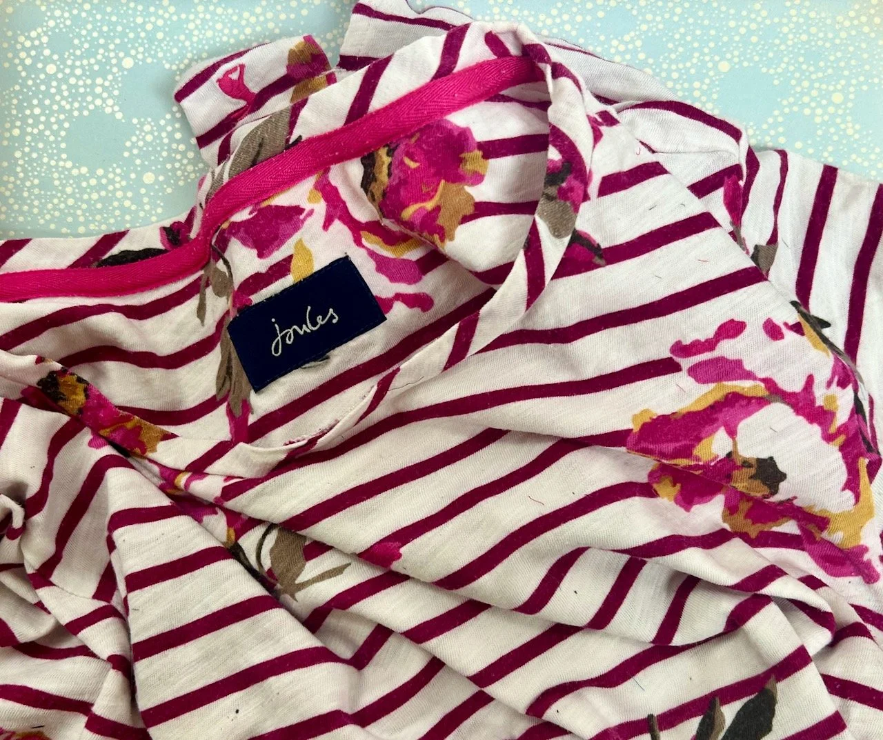 My old joules tshirt - pink stripes and roses