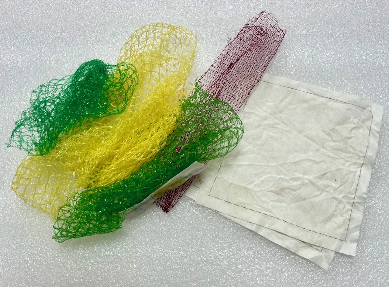 fruit nets, onion nets and two linen squares