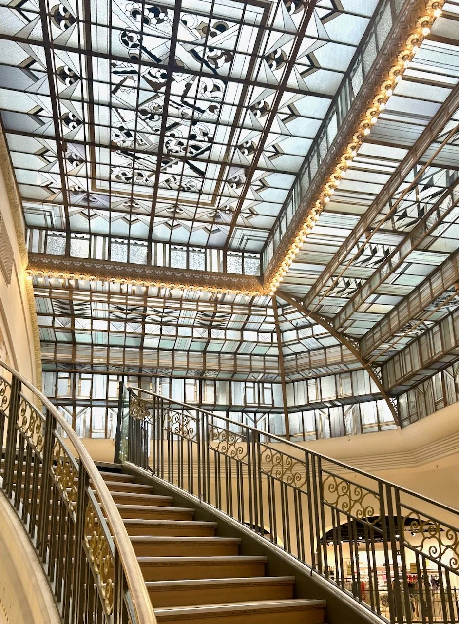 An art deco glazed ceiling in the department store at Angers