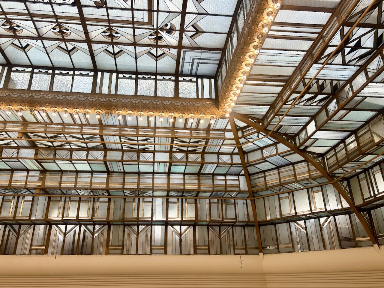An art deco glazed ceiling in the department store at Angers