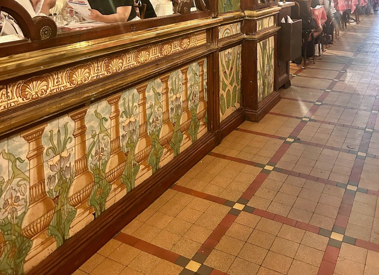 The tiled balustrades on the bar