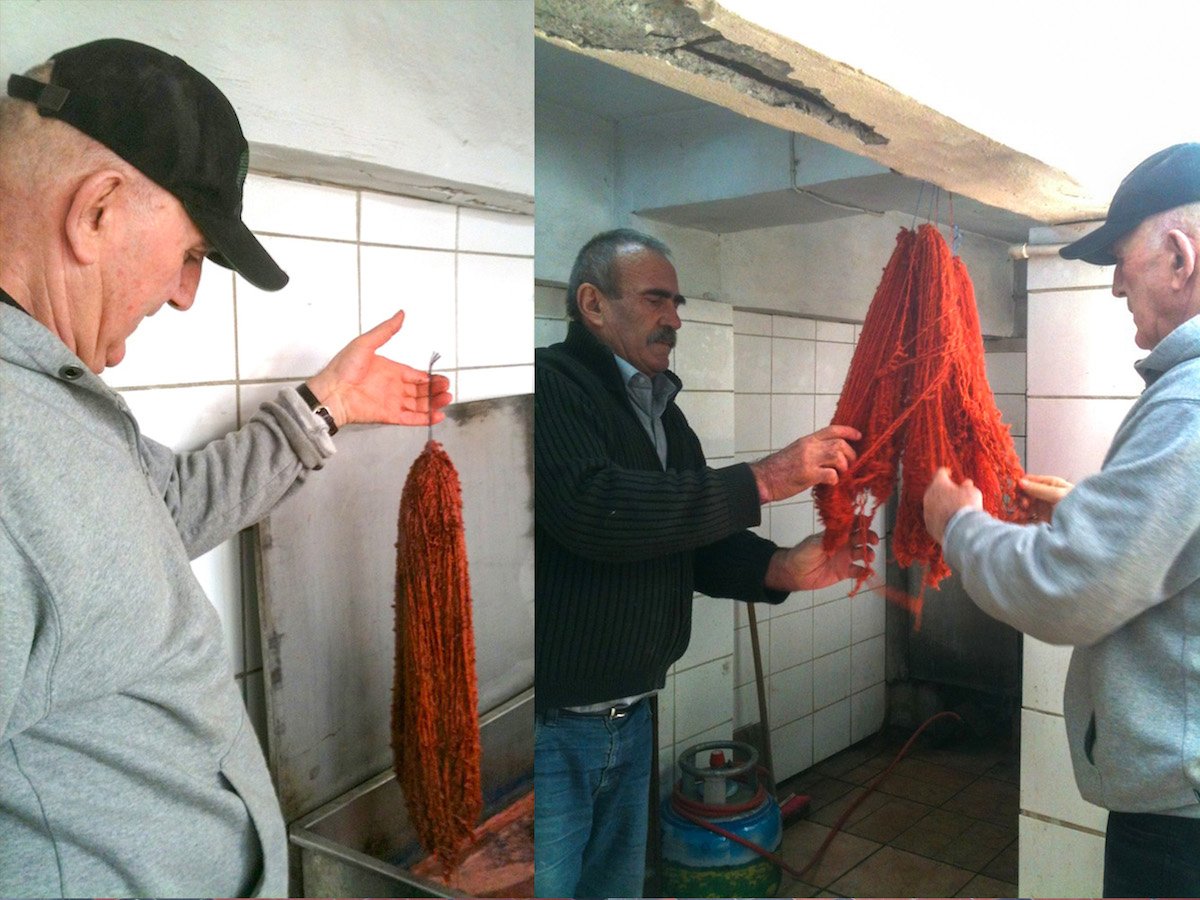  My weaving instructor, Musa Basaran, and his assistant dying wool with home-grown madder root (Istanbul, 2013).  