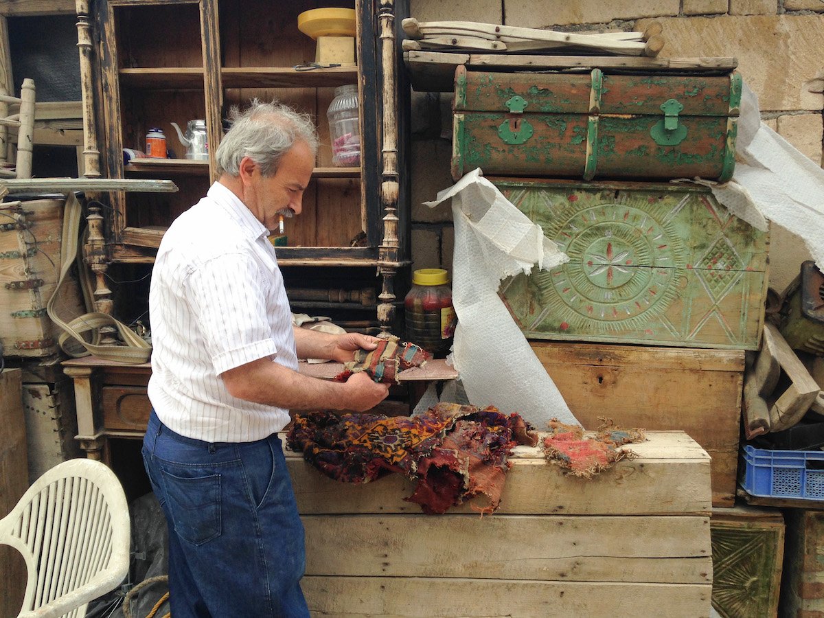  Touring a private collection of antique textile fragments in Cappadocia (2014). 