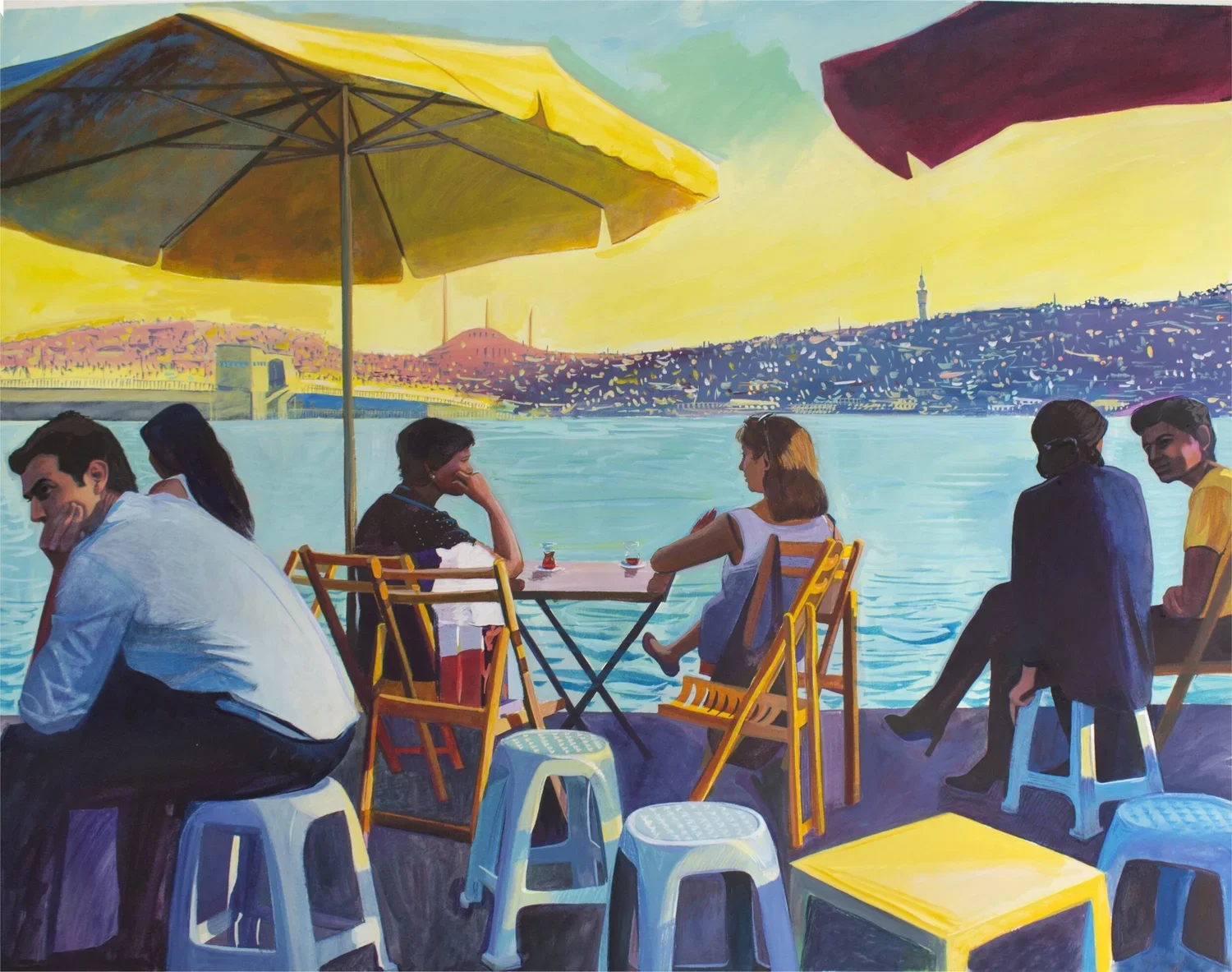   Karaköy Cafe , 2021 Acrylic ink on paper, 31 × 39 in (79 × 99 cm) Project:  Landscapes      
