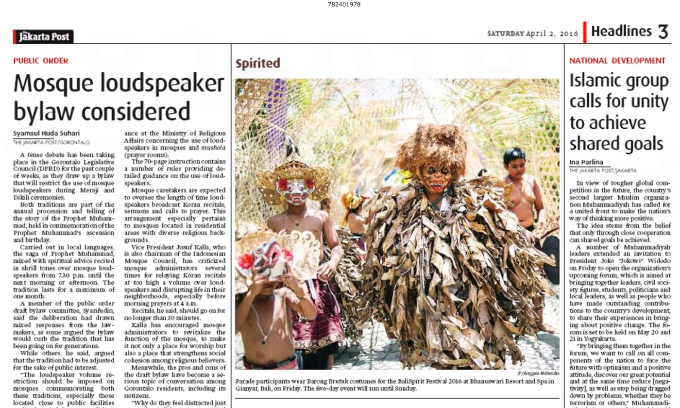The Jakarta Post, 02 April 2016 Photo by Anggara Mahendra taken at Bali Spirit Festival 2016