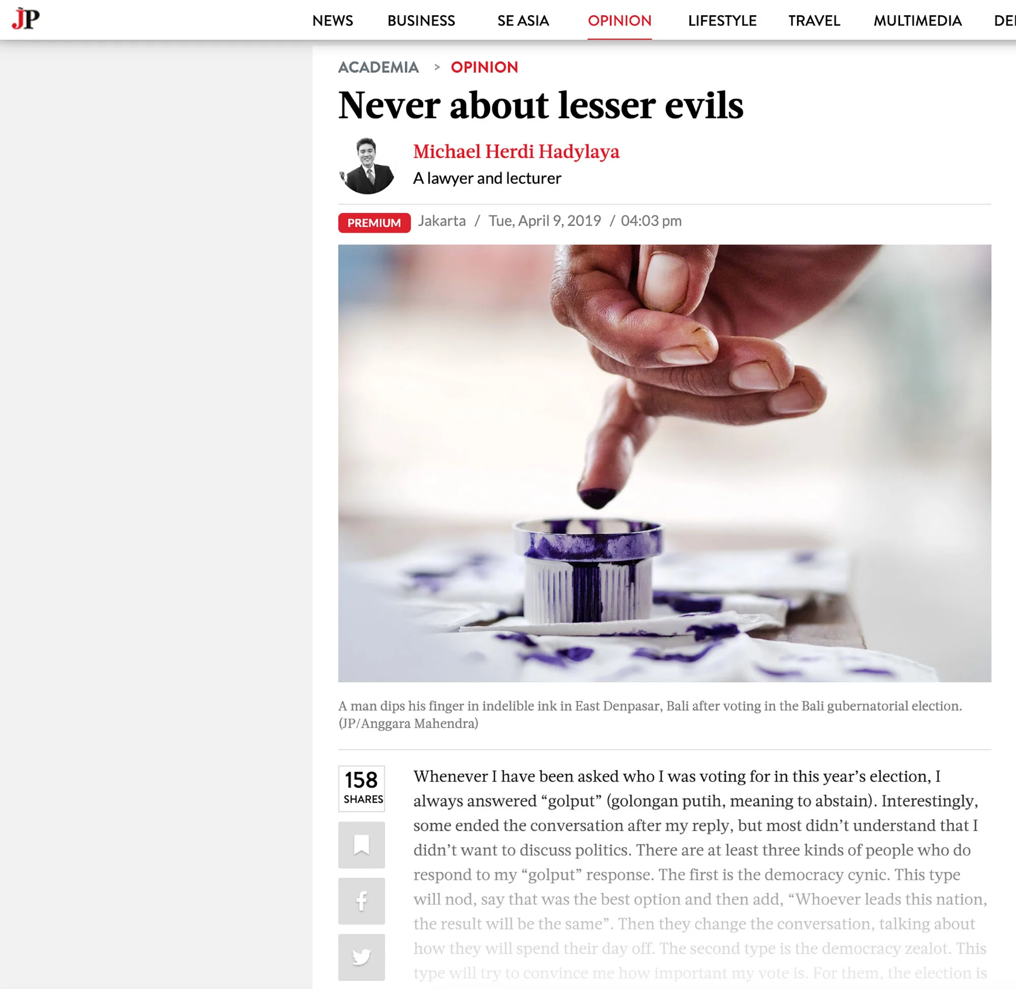 2019, The Jakarta Post https://www.thejakartapost.com/academia/2019/04/09/never-about-lesser-evils.html