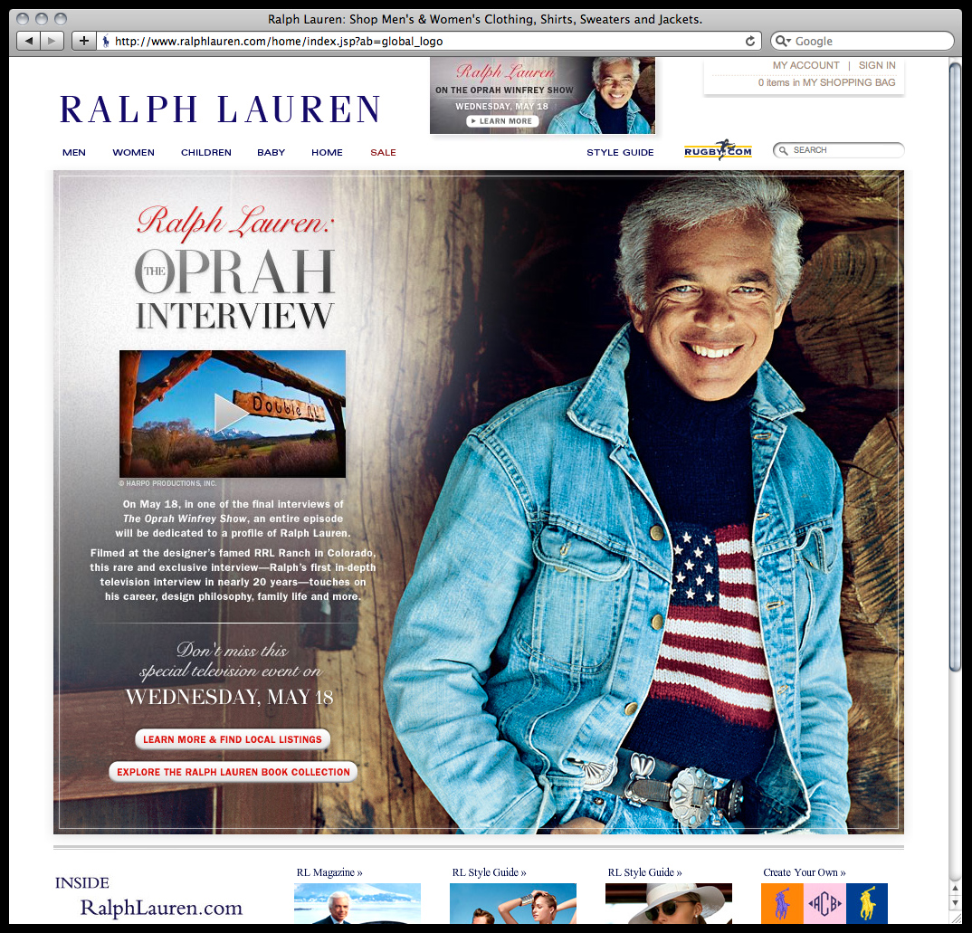  .com page designs, email campaigns, and other graphics for&nbsp; Ralph Lauren , where I worked in-house as an Interactive Designer from January – June 2011 