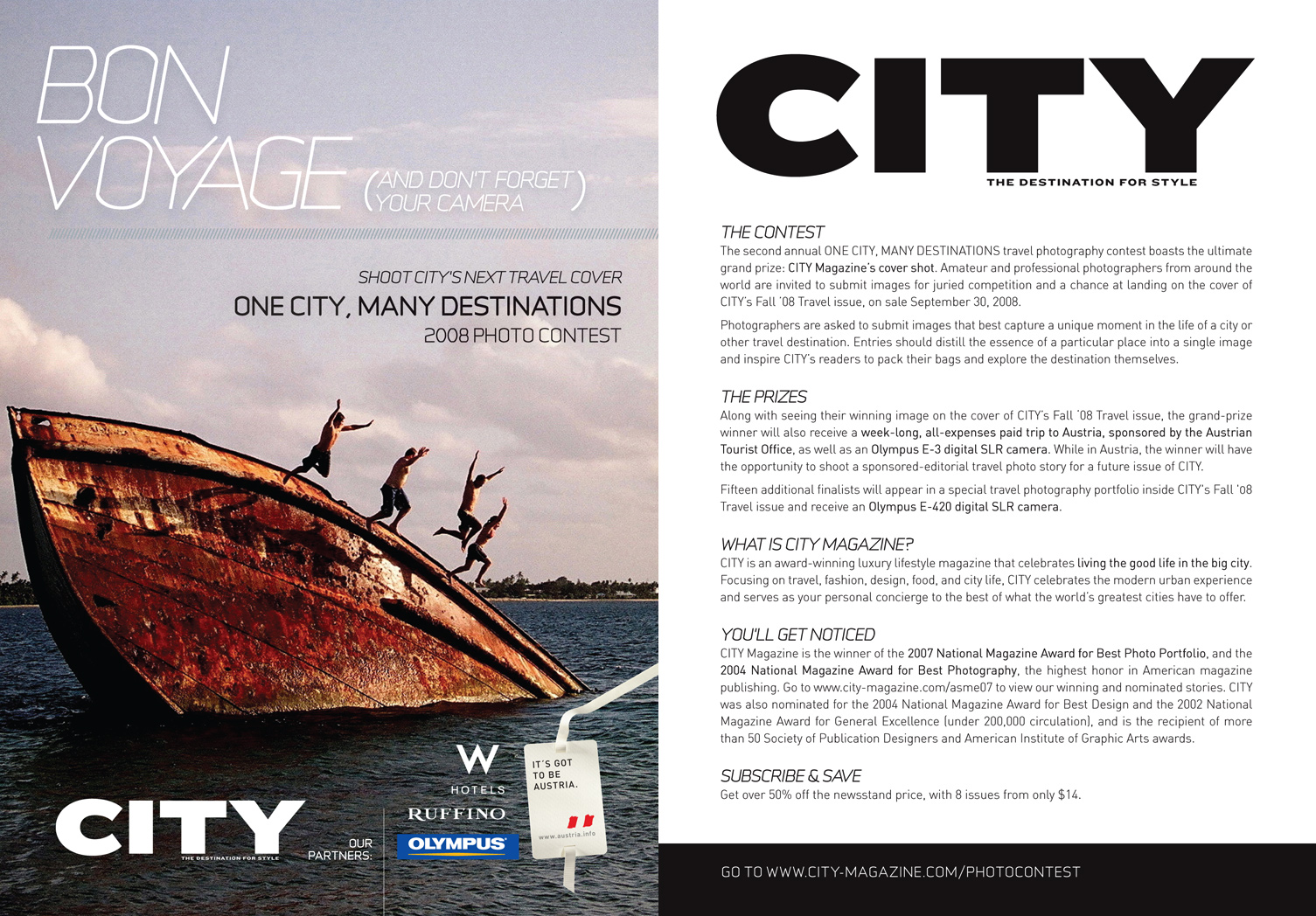  One City, Many Destinations photo contest 5 x 7" promotional postcard. 2007. 