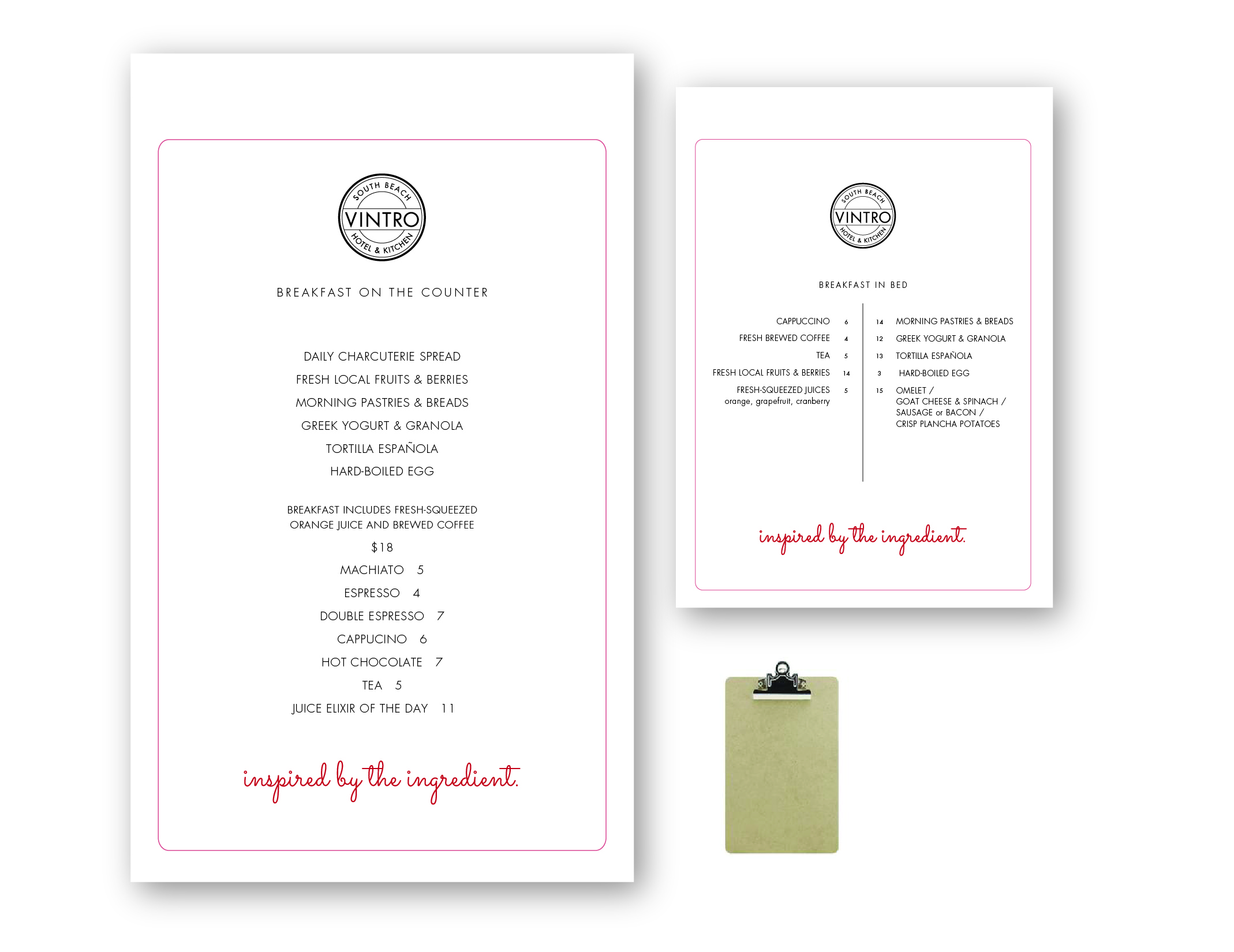 menu restaurant & menu in bed