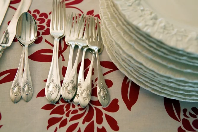Red flower table linens cotton