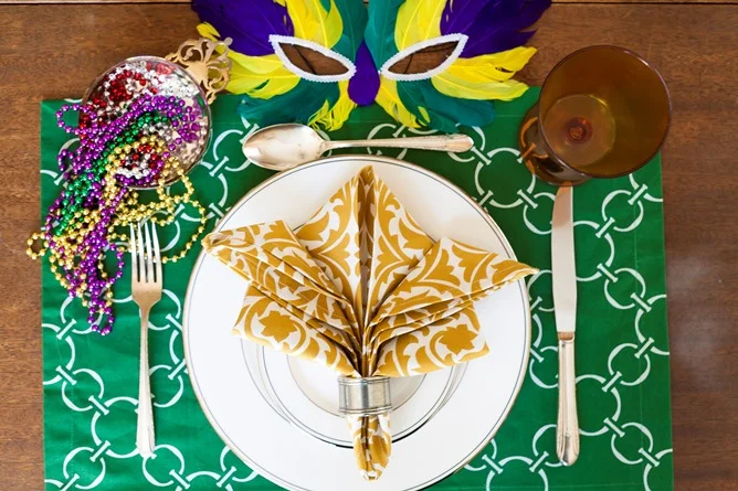 Mardi Gras table linens cotton green gold purple