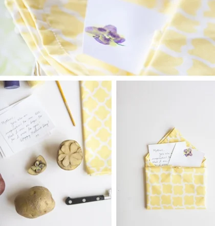 mother's day yellow and white cotton dinner napkins